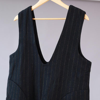 Women Loose Stripe Pocket Rompers Jumpsuit