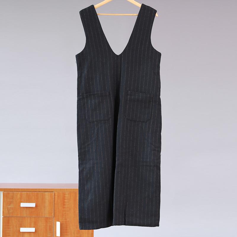 Women Loose Stripe Pocket Rompers Jumpsuit