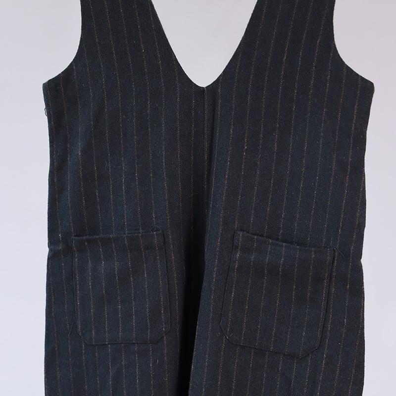 Women Loose Stripe Pocket Rompers Jumpsuit