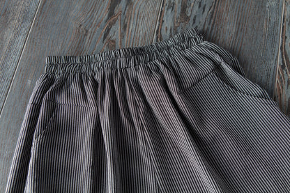 Gray Two Pieces Set Stripe Splicing Blouse Lantern Pants