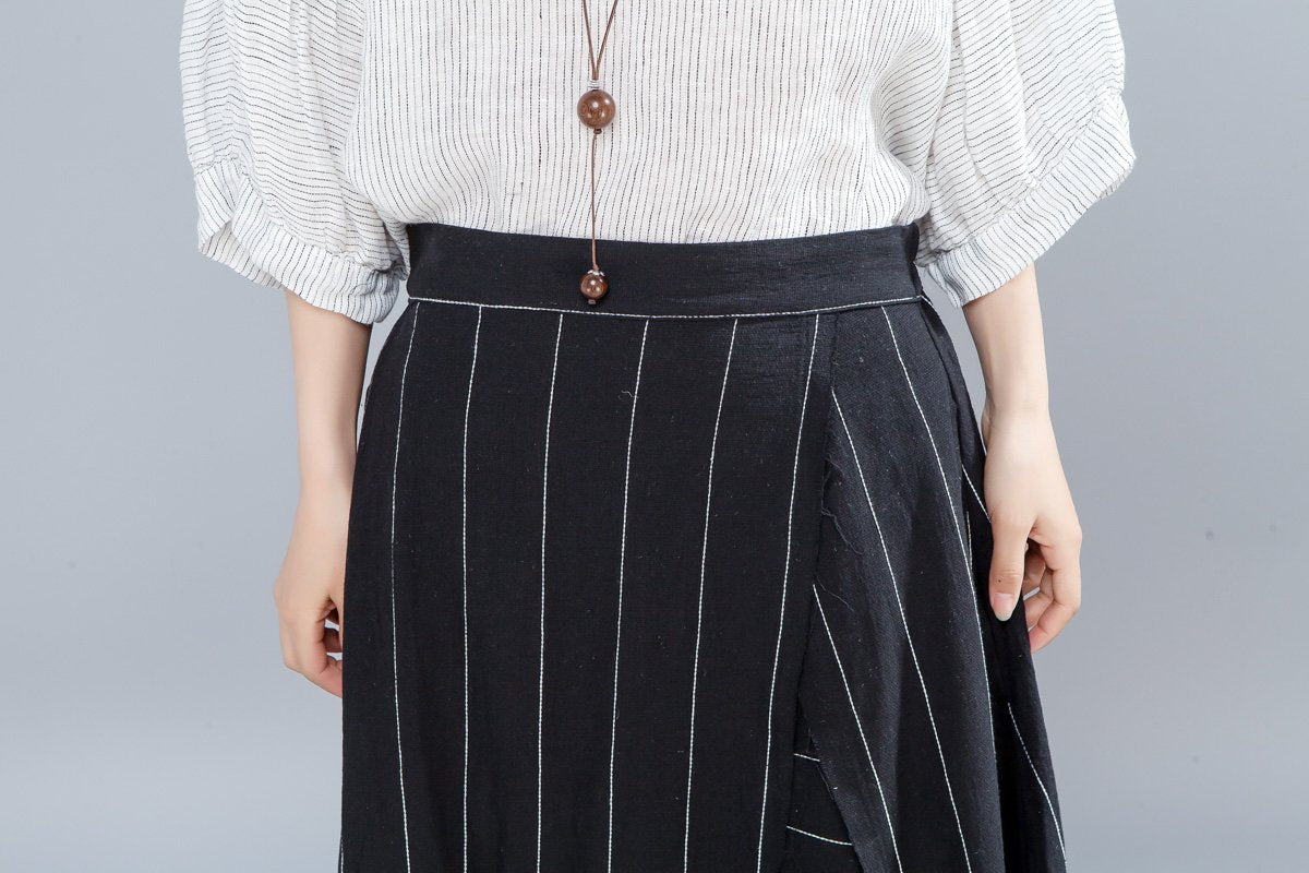 Loose Stripe Women Casual Calf Length Skirts