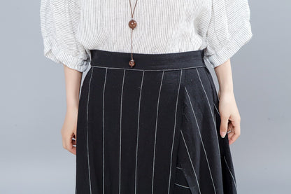 Loose Stripe Women Casual Calf Length White Skirts