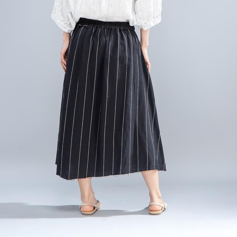 Loose Stripe Women Casual Calf Length Skirts