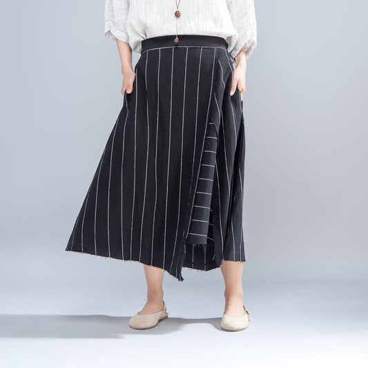 Loose Stripe Women Casual Calf Length Skirts