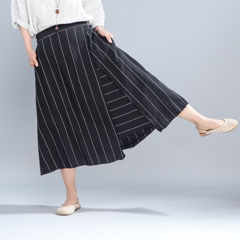 Loose Stripe Women Casual Calf Length Skirts