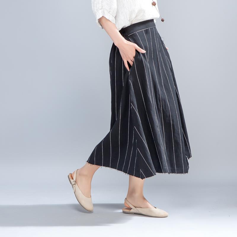 Loose Stripe Women Casual Calf Length Skirts