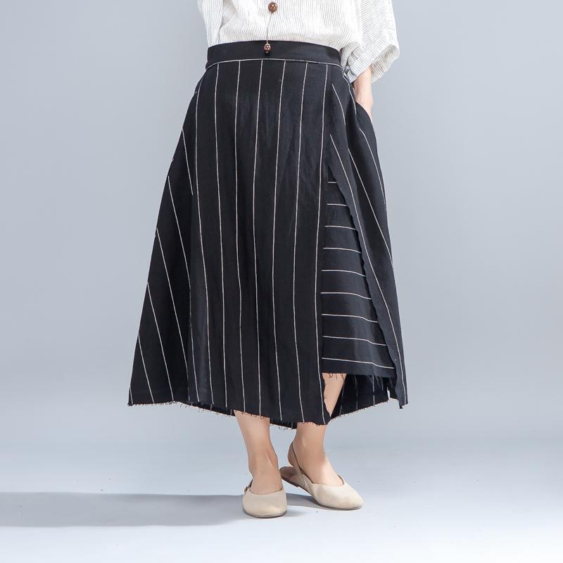 Loose Stripe Women Casual Calf Length Skirts