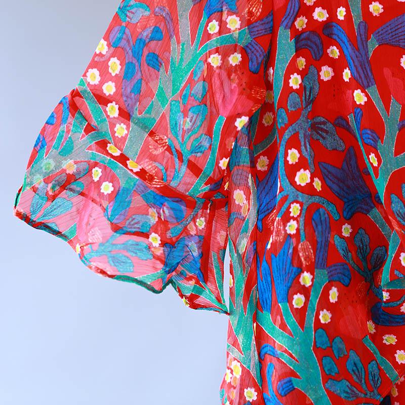 Printed Irregular Summer Women Short Sleeve Red Dress