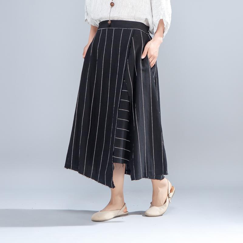 Loose Stripe Women Casual Calf Length Skirts