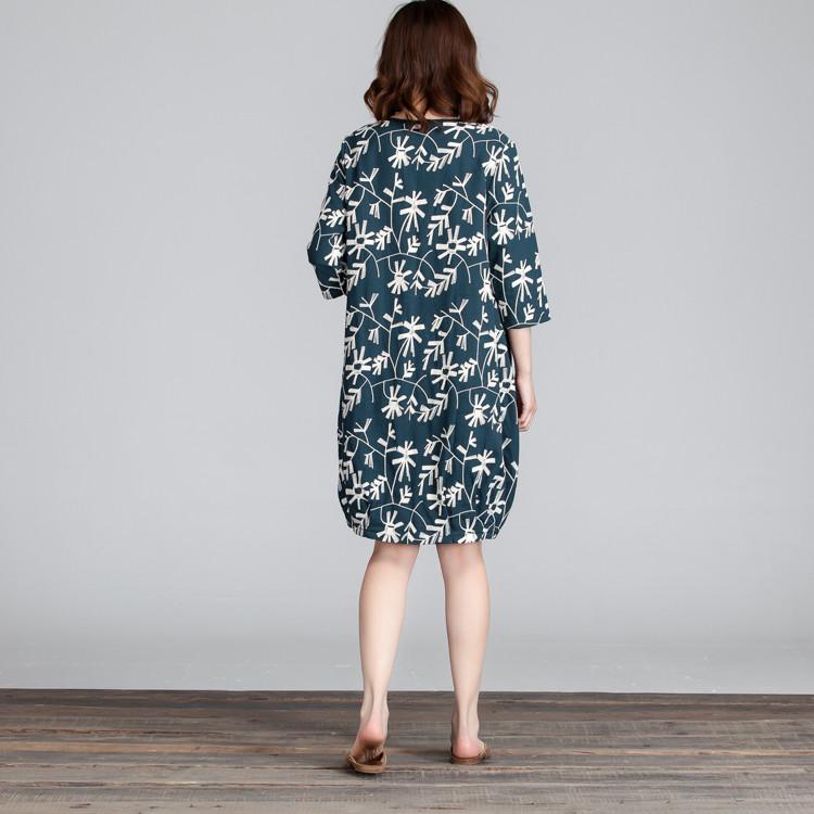 Spring Embroidered Round Neck Women Green Dress