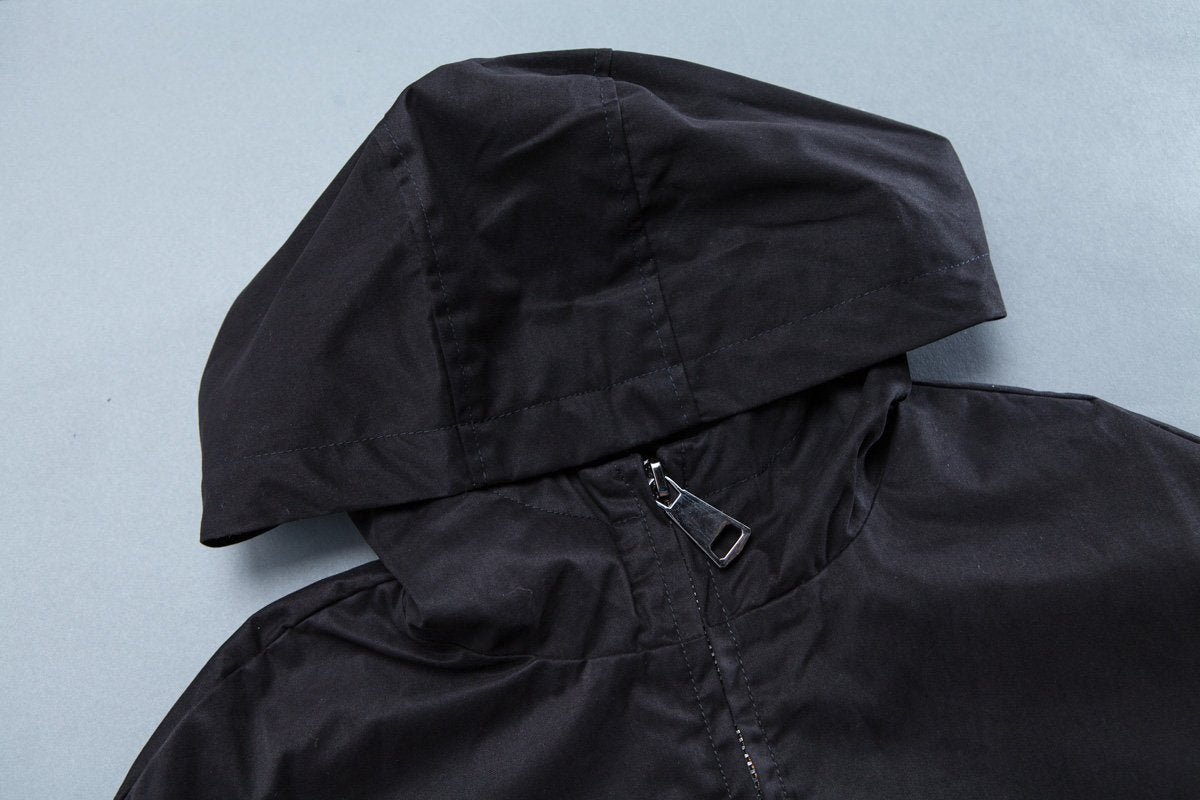 Winter Long Sleeve Casual Pockets  Black Long Hooded Jacket