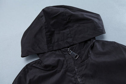 Winter Long Sleeve Casual Pockets  Black Long Hooded Jacket