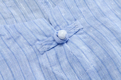 Round Neck Short Sleeve Pockets Stripe Blue Dress