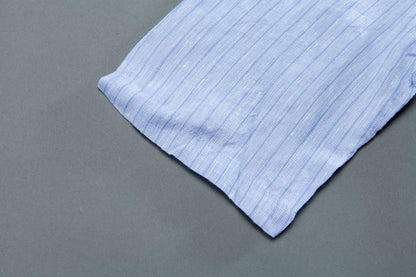 Round Neck Short Sleeve Pockets Stripe Blue Dress