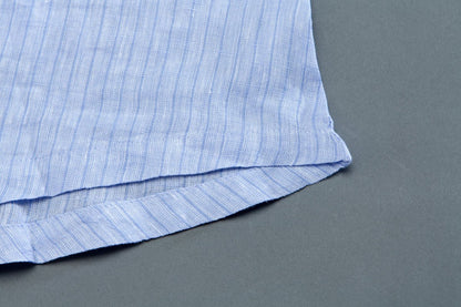 Round Neck Short Sleeve Pockets Stripe Blue Dress
