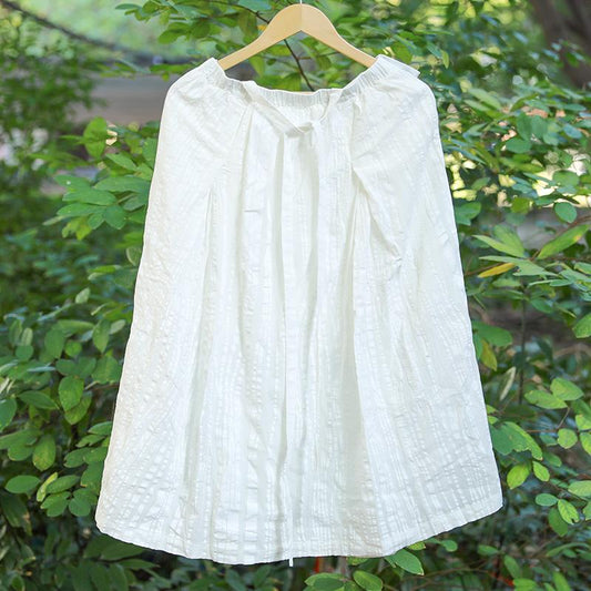 Women Linen Cotton Casual Loose Strap White Skirt