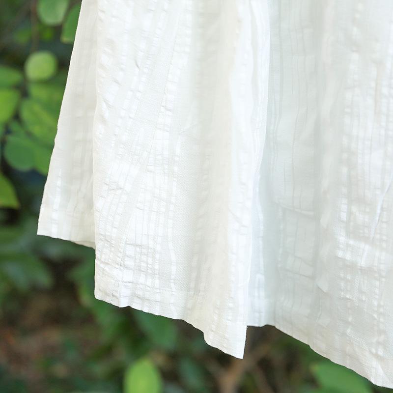 Women Linen Cotton Casual Loose Strap White Skirt