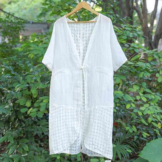 Casual Slit Lattice Half Sleeves Women White Coat