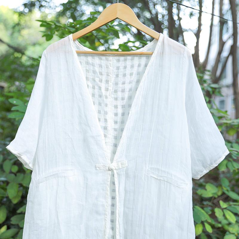 Casual Slit Lattice Half Sleeves Women White Coat