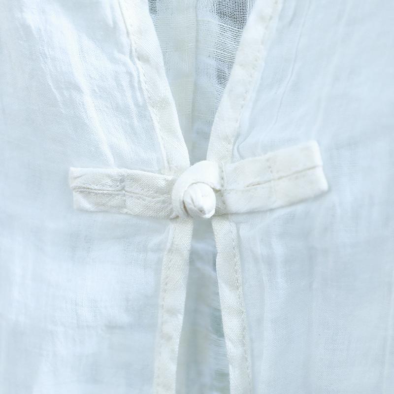 Casual Slit Lattice Half Sleeves Women White Coat
