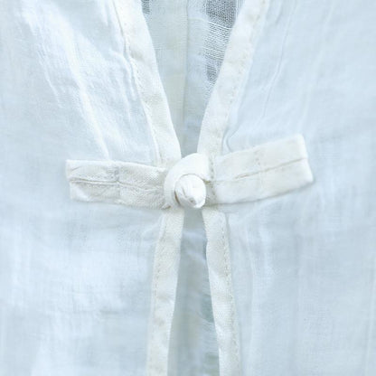 Casual Slit Lattice Half Sleeves Women White Coat