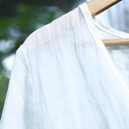 Casual Slit Lattice Half Sleeves Women White Coat