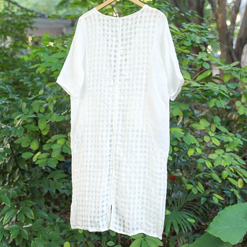 Casual Slit Lattice Half Sleeves Women White Coat