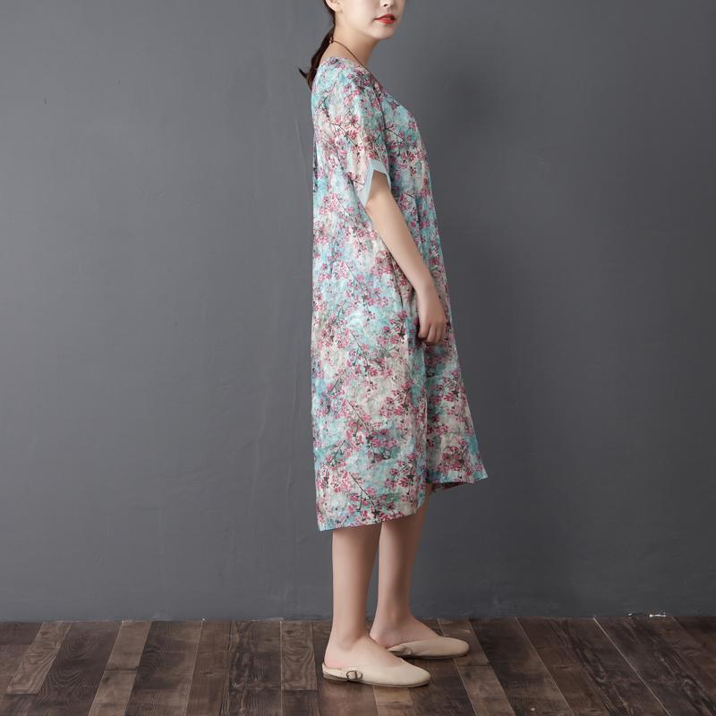 Women Retro Round Neck Short Sleeve Printed Dress