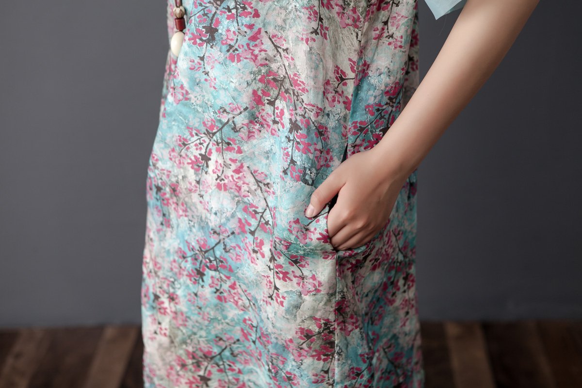 Women Retro Round Neck Short Sleeve Printed Dress