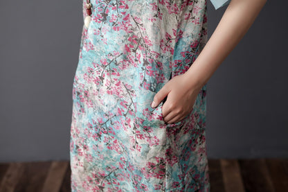 Women Retro Round Neck Short Sleeve Printed Dress