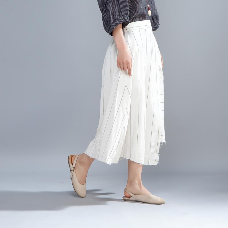 Loose Stripe Women Casual Calf Length White Skirts