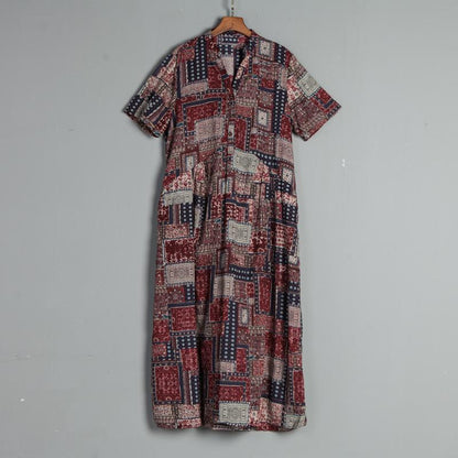 Split Neck Casual Short Sleeve Floral Summer Dress
