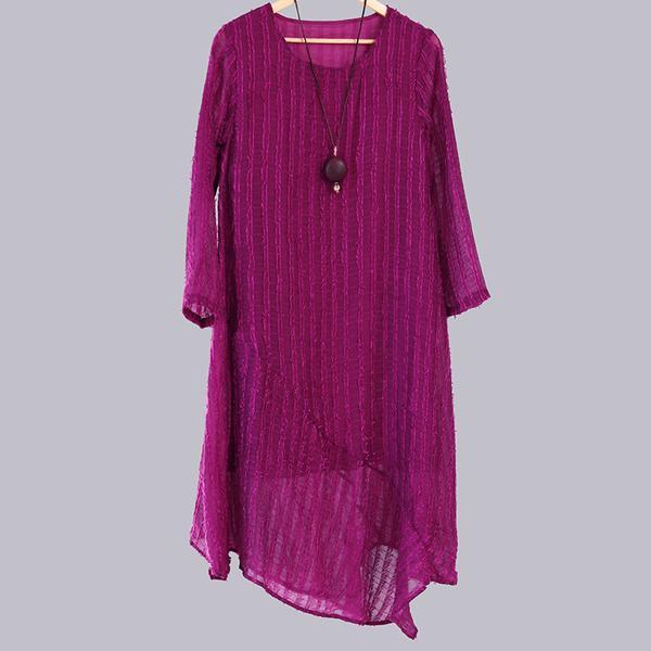 Round Neck Long Sleeve Irregular Lining Gray Women Dress