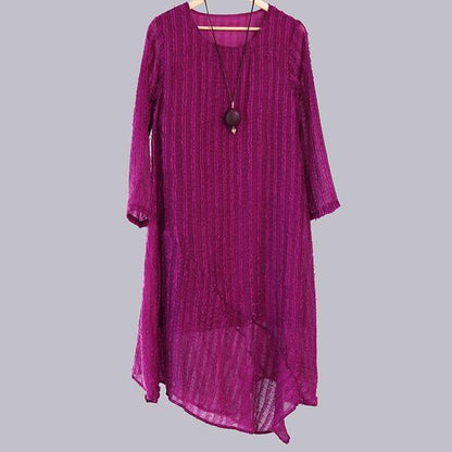 Round Neck Long Sleeve Irregular Lining Gray Women Dress