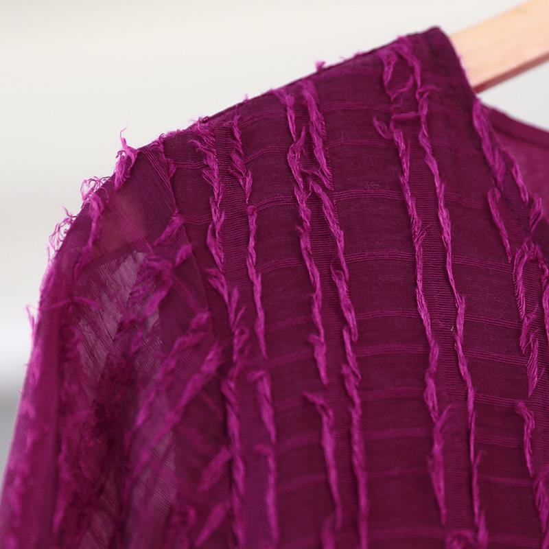 Irregular Round Neck Long Sleeve Lining Women Purple Dress