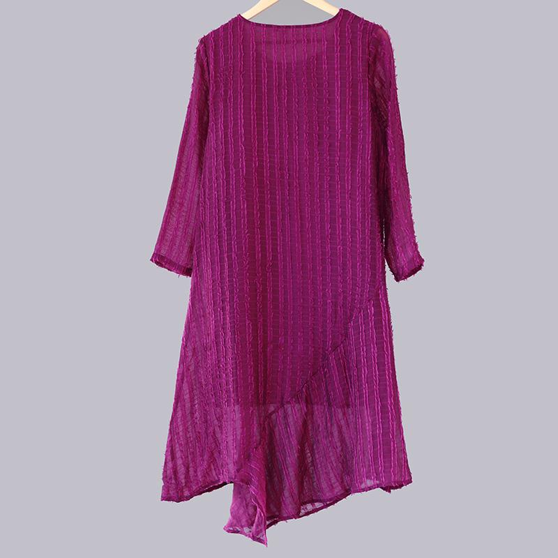Irregular Round Neck Long Sleeve Lining Women Purple Dress