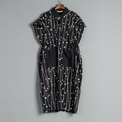 Summer Polo Neck Pockets Short Sleeve Casual Lacing Dress