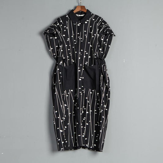 Summer Polo Neck Pockets Short Sleeve Casual Lacing Dress