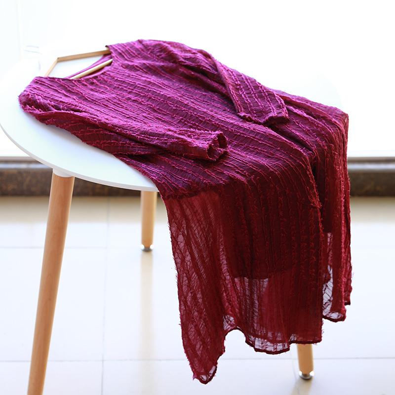 Irregular Round Neck Long Sleeve Lining Women Purple Dress