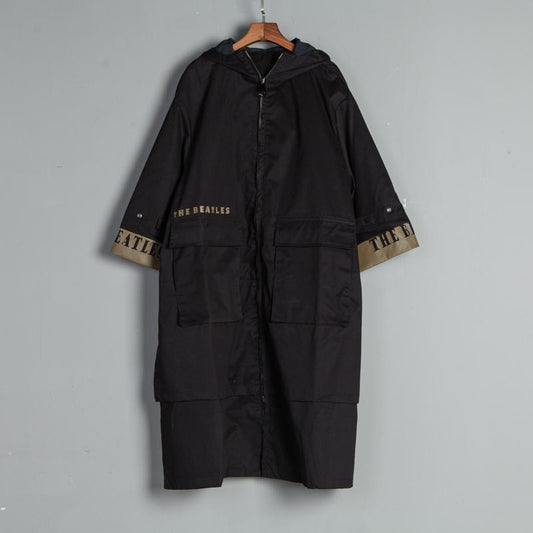 Winter Long Sleeve Casual Pockets  Black Long Hooded Jacket