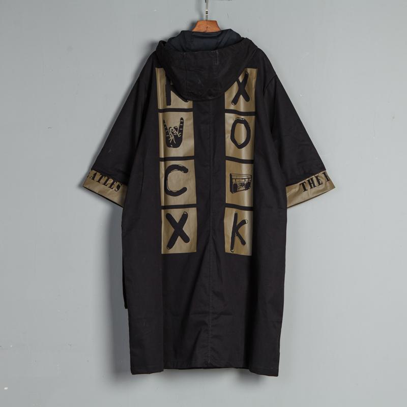 Winter Long Sleeve Casual Pockets  Black Long Hooded Jacket