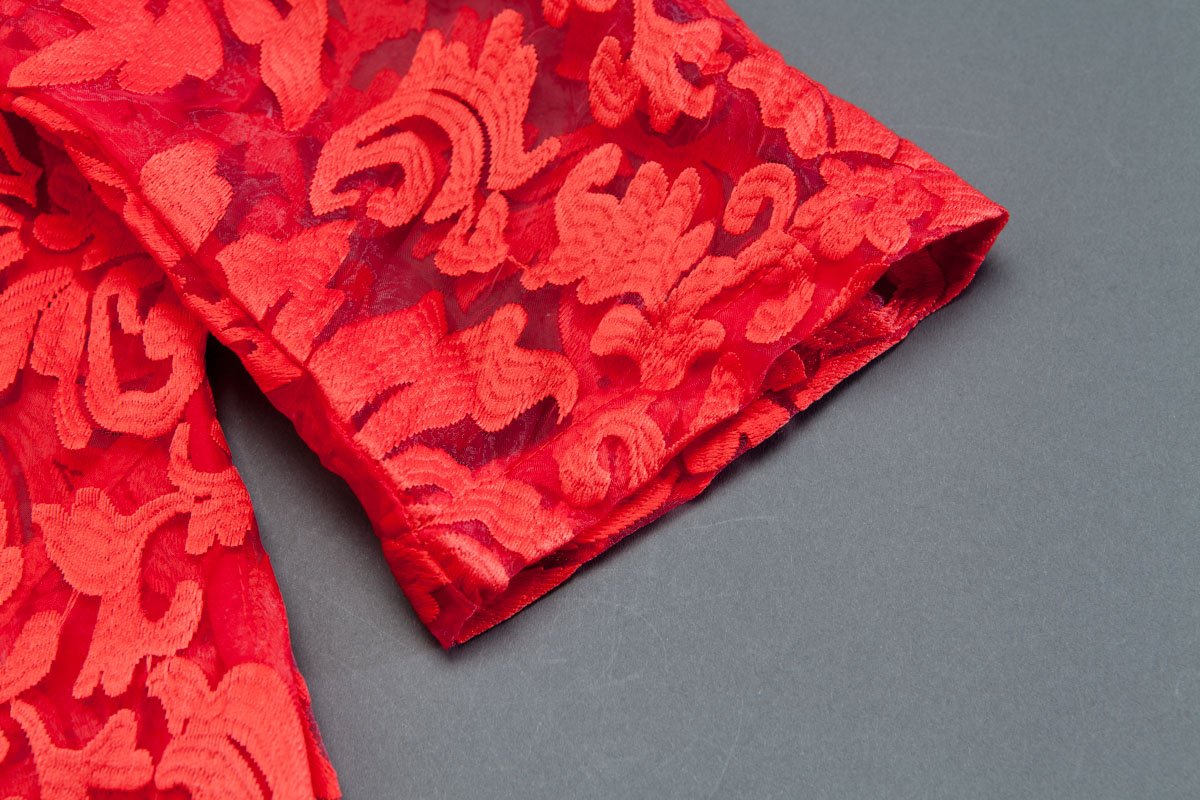 Three-quarter Sleeve Pockets Two-piece Long Red Dress