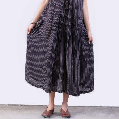 Folded Splicing Stripe Women Dark Blue Vest Dress
