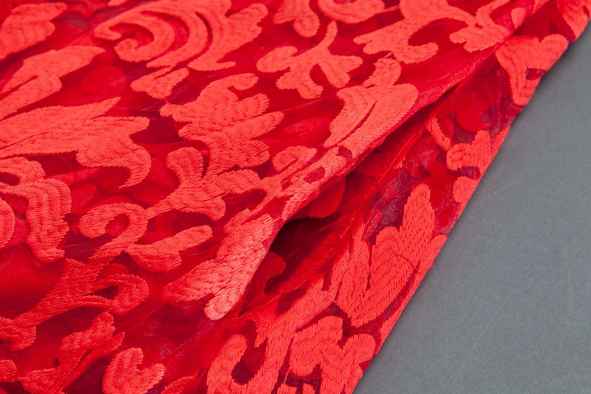 Three-quarter Sleeve Pockets Two-piece Long Red Dress