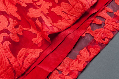 Three-quarter Sleeve Pockets Two-piece Long Red Dress