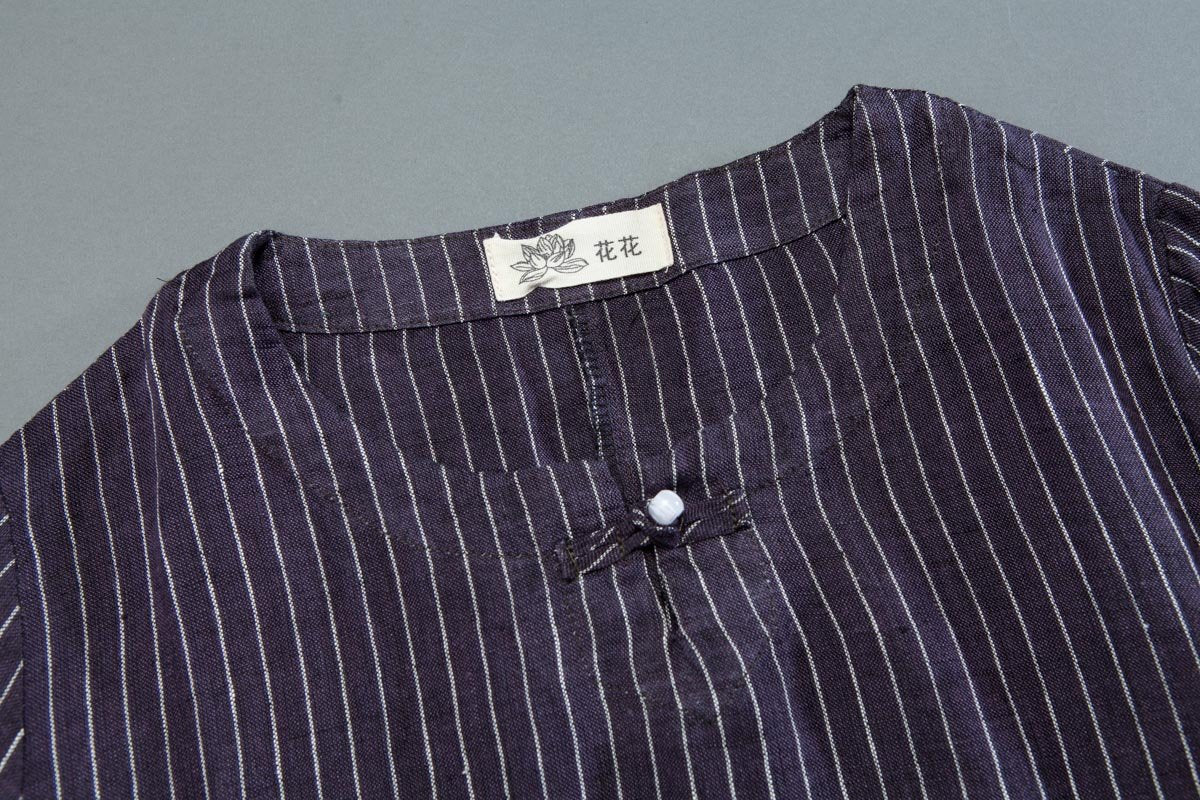 Round Neck Short Sleeve Pockets Stripe Dress