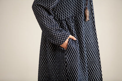 Autumn Women Round Neck Long Sleeve Navy Blue Dots Dress