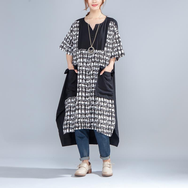 Summer Single Breasted Short Sleeve Splicing Irregular Dress