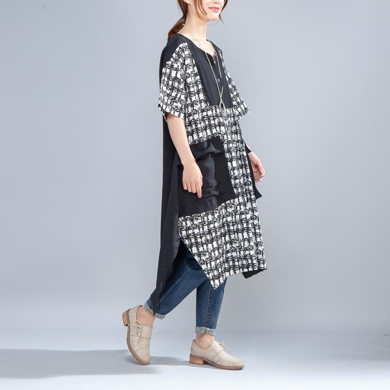 Summer Single Breasted Short Sleeve Splicing Irregular Dress