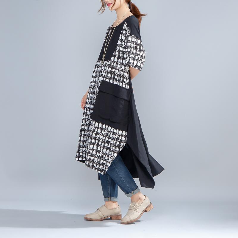 Summer Single Breasted Short Sleeve Splicing Irregular Dress